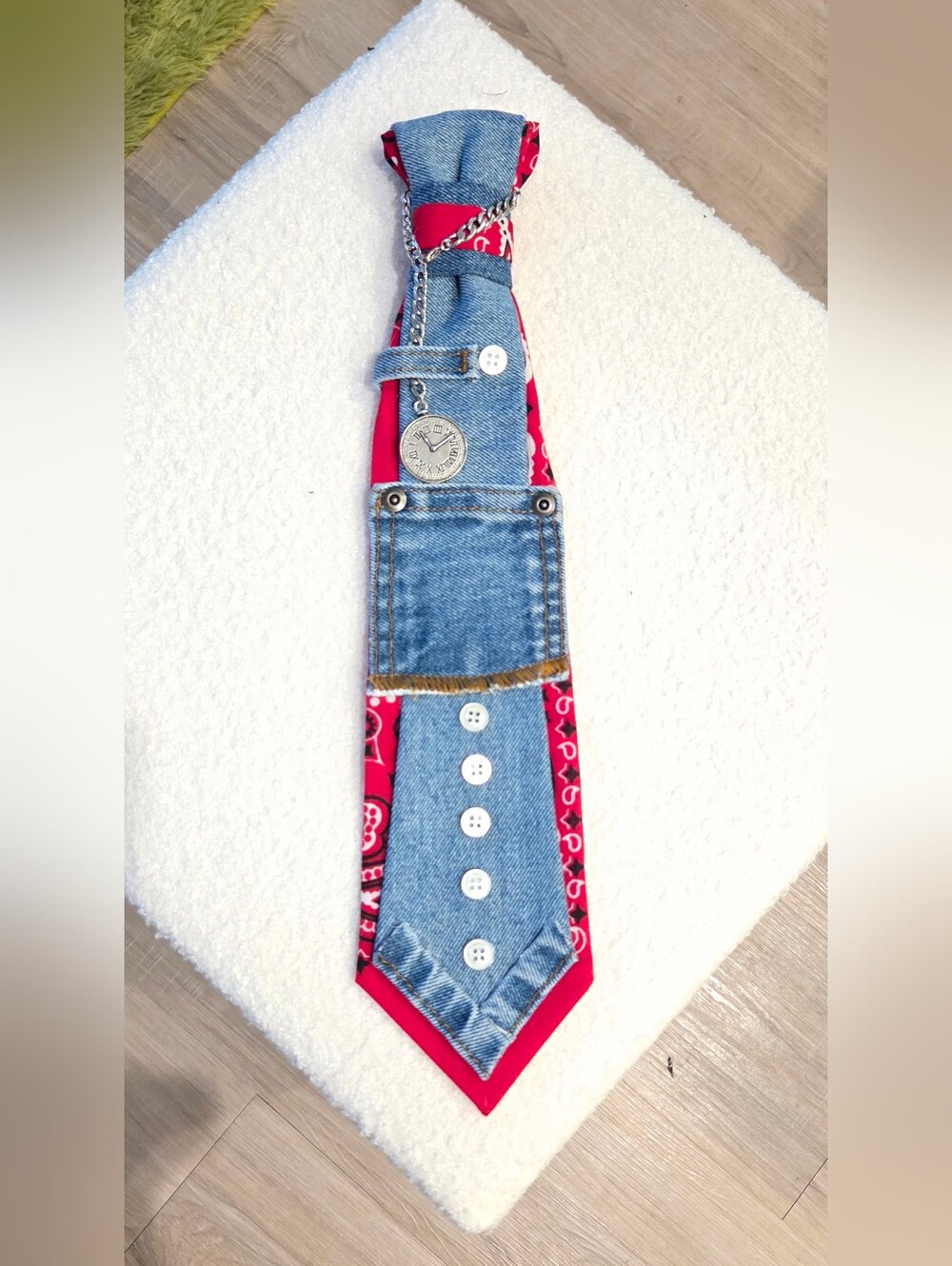 Denim & Red Bandana Necktie - Stylish Accessory for Men/Women
